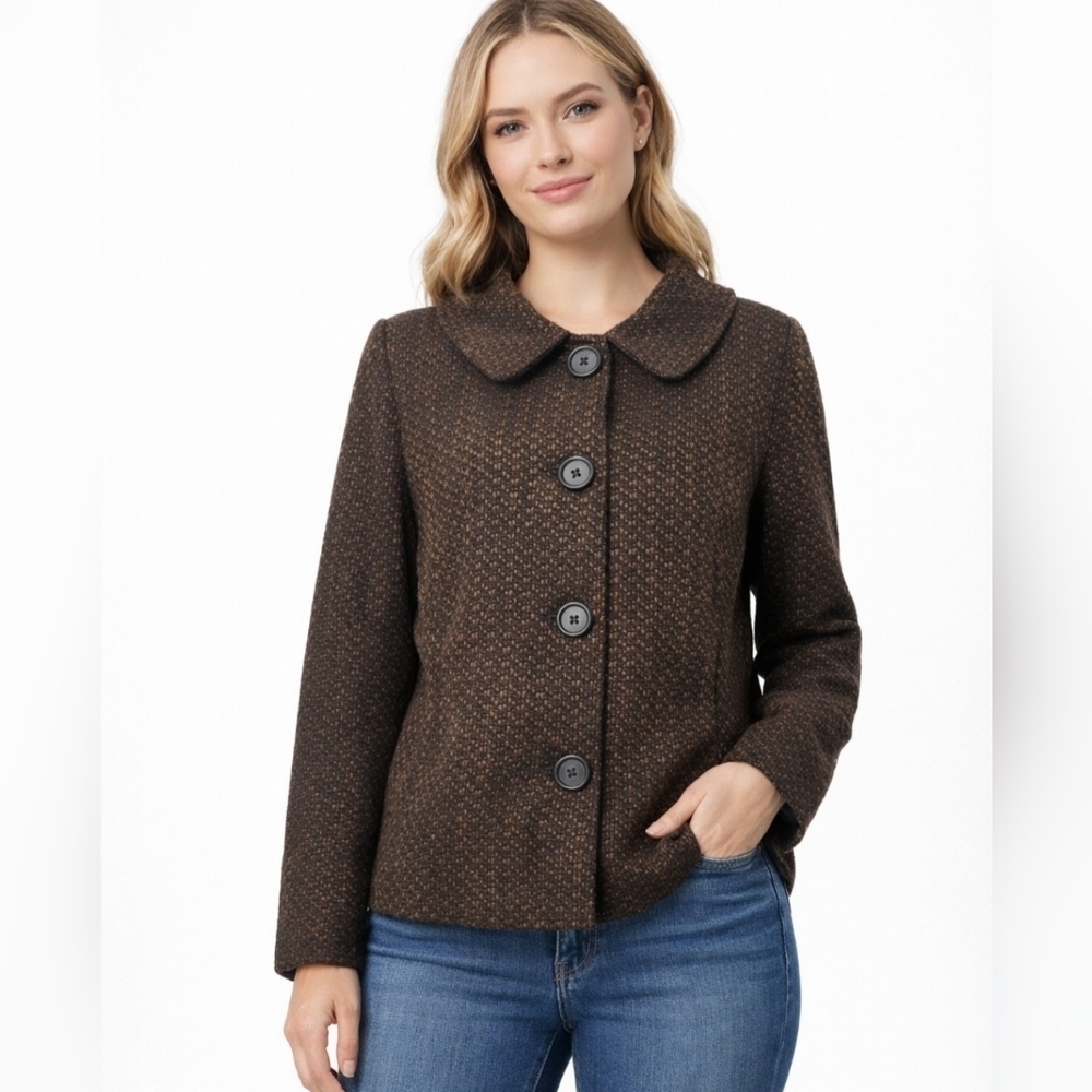 Briggs New York Women’s Brown Tweed Jacket Coat Size 14 Lined Button Front